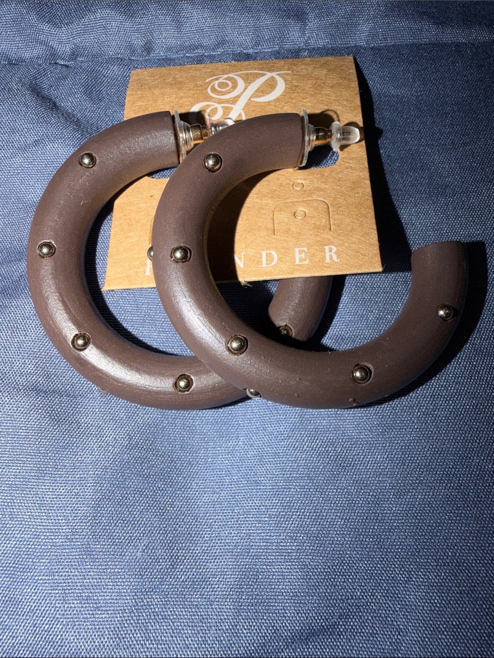 Plunder Brown Hoop Earrings with Brass Studs - Picture 2 of 2